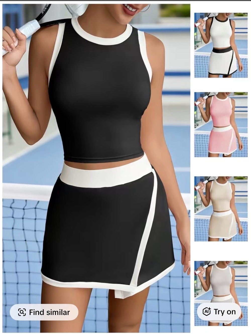 Women’s Athletic Two-Piece Skirt Set - Black with White Trim
